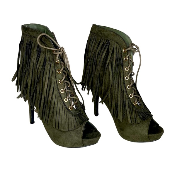 SOLD Ashely Stewart Suede Fringe Bootie Heels US 10W - Picture 2 of 5